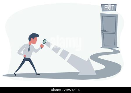 Man with a magnifier is looking for a way out Stock Vector