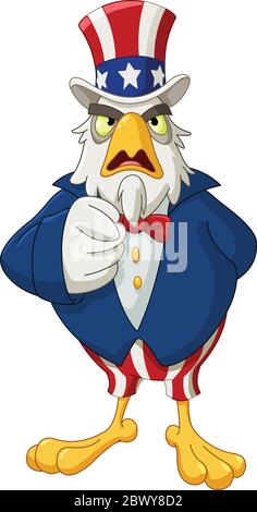 American bald eagle dressed as Uncle Sam pointing with his finger making I want you gesture Stock Vector