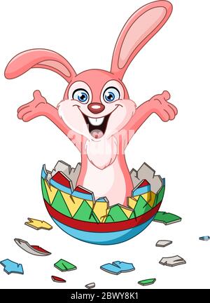 Happy bunny hatching from a colorful Easter egg Stock Vector