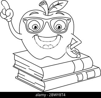 Outlined smart apple pointing with his finger Stock Vector