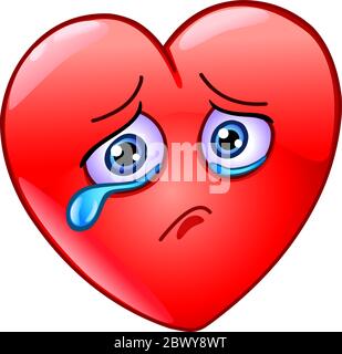 Sad and crying heart emoticon Stock Vector