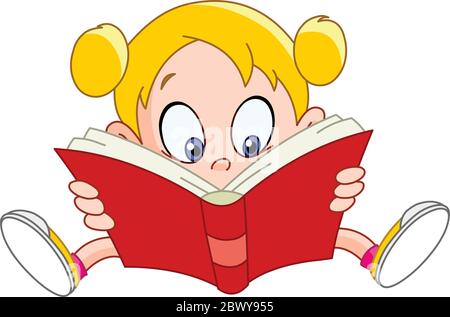 Young girl reading a book Stock Vector