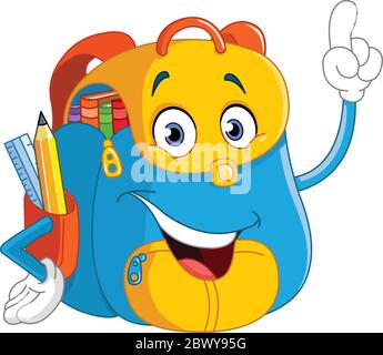 Cartoon backpack pointing with his finger Stock Vector