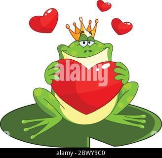 Frog prince holding a heart Stock Vector