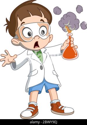 Scientist kid holding an exploding test tube Stock Vector