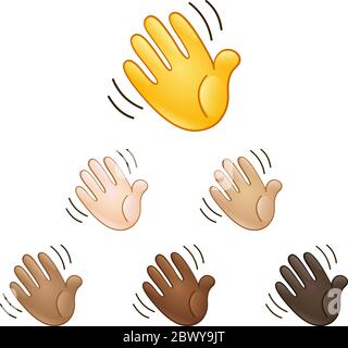 Waving hand sign emoji set of various skin tones Stock Vector