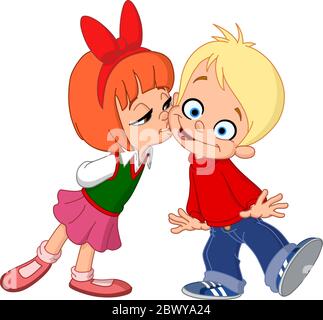 cartoon boy and girl kissing