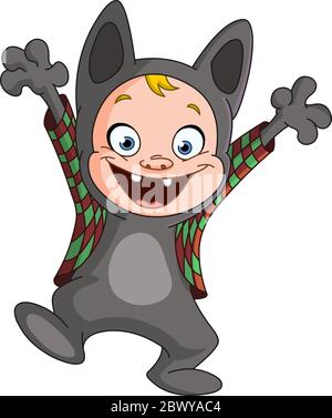 Kid in a werewolf costume celebrating Halloween Stock Vector