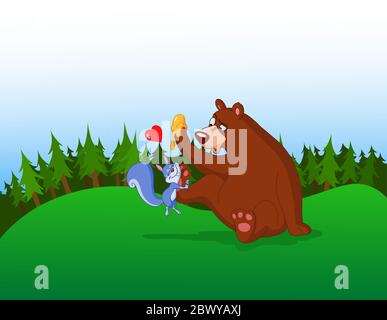 Squirrel in love with on a forest background Stock Vector