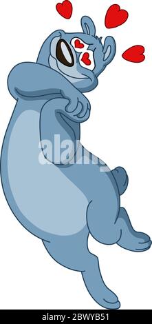 In love blue bear levitating or floating in the air with hearts Stock Vector