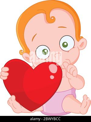 Cute Baby girl with red hair holding a heart Stock Vector