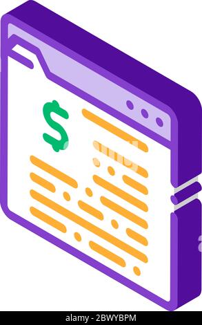Financial Web Site With Dollar Sign isometric icon Stock Vector