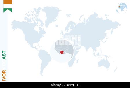 Zoom on Ivory Coast Map and Flag. World Map Stock Vector Image & Art ...