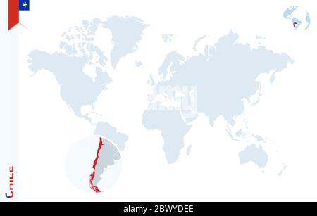World Map With Magnified Chile Chile Flag And Map Stock Vector Image World Map With Magnifying On Chile Blue Earth Globe With Chile Flag Pin Zoom On Chile Map Vector Illustration 2bwydee
