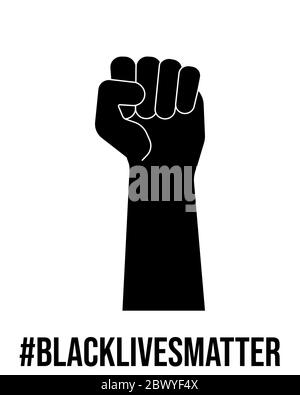 Black fist, raised clenched hand , blacklivesmatter poster. Anti-racism, revolution, strike concept. Stock vector illustration in flat style isolated Stock Vector