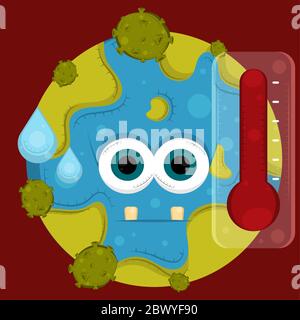 Cartoon of a sad earth planet Stock Vector