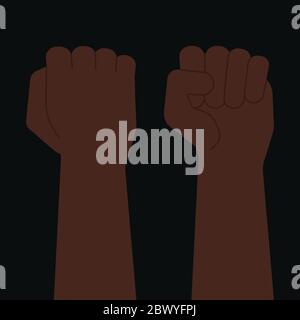 Afroamerican black fist set in front and back, raised clenched hand. Black lives matter, anti-racism, revolution, strike concept. Stock vector Stock Vector