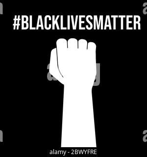 blacklivesmatter poster. White Fist, raised clenched hand on black. Anti-racism, revolution, strike concept. Stock vector illustration in flat black Stock Vector