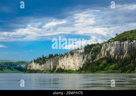 White sandstone bluffs of the Upper Missouri River Breaks National Monument, Montana. Stock Photo