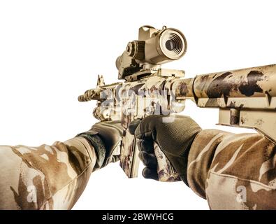 camouflaged sniper rifle with scope Stock Photo - Alamy