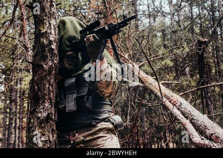 Camouflaged Sniper in the Forest Stock Photo - Image of people, scout:  148201428