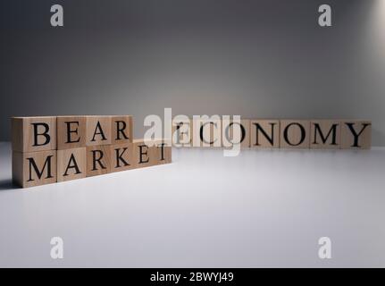The word Bear market in wooden cubes, in white background. Stock Photo