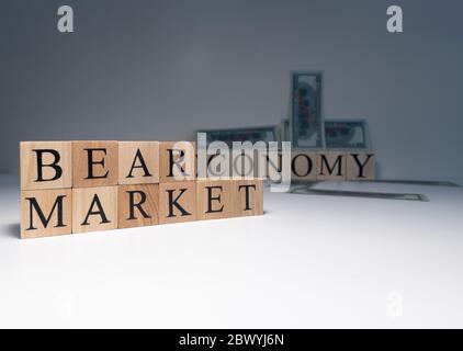 The word Bear market in wooden cubes, in white background. Stock Photo