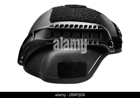 Isolated photo of a black soldier helmet side view. Stock Photo