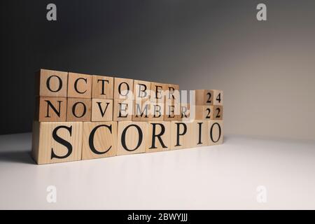 Scorpio word on wooden cubes on white background. Stock Photo