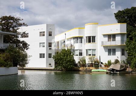 Aparments & Collins Canal, Miami Beach, Florida, USA Stock Photo