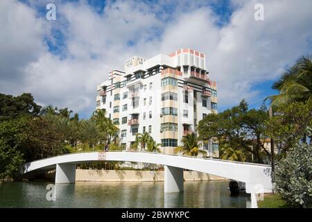 Helen Mar aparments & Collins Canal, Miami Beach, Florida, USA Stock Photo