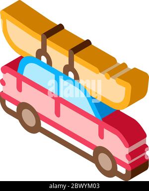 Car Driven Boat Canoeing isometric icon vector illustration Stock Vector