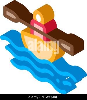 Man in Boat with Oar Canoeing isometric icon vector illustration Stock Vector