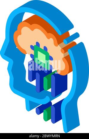 Head Nerve Impulses Biohacking isometric icon vector illustration Stock Vector