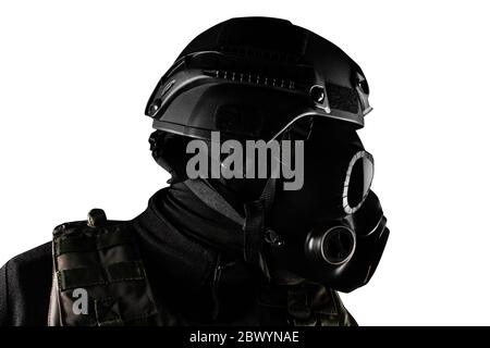 Isolated closeup photo of a fully equipped military soldier standing ...