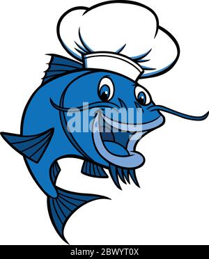 Catfish Chef - A cartoon illustration of a Catfish Chef. Stock Vector