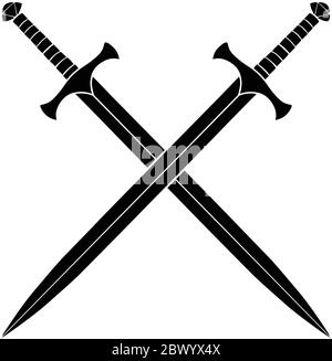 silhouette of crossed swords, Stock image