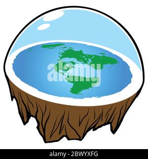 Flat Earth - A cartoon illustration of the Flat Earth theory. Stock Vector