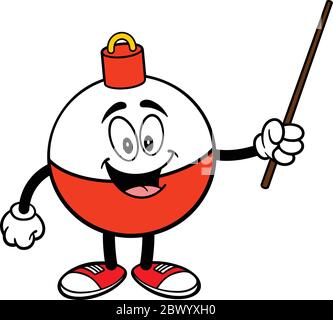 Fishing Bobber Mascot with Pointer- A Cartoon Illustration of a Fishing Bobber Mascot with a Pointer. Stock Vector