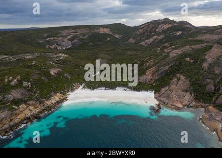 Aerial view of Little Hellfire Bay in Cape Le Grand National Park, Esperance, Western Australia Stock Photo