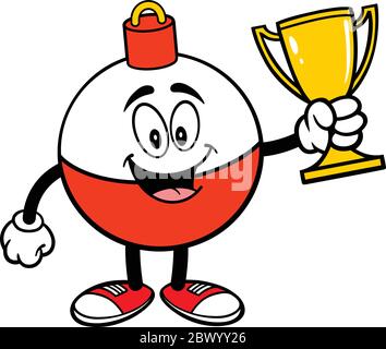 Fishing Bobber Mascot with Trophy- A Cartoon Illustration of a Fishing Bobber Mascot with a Trophy. Stock Vector