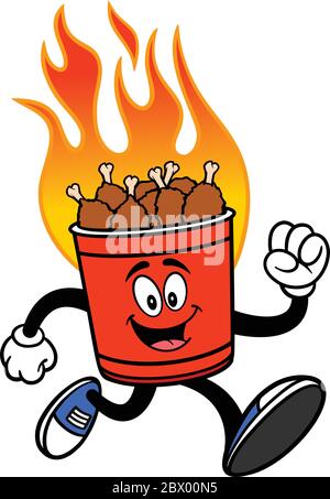 Hot Wing Bucket Mascot Running- An Illustration of a Hot Wing Bucket Mascot Running. Stock Vector