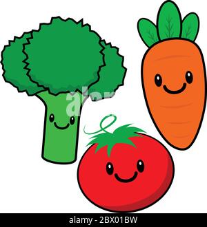 Kawaii Veggies- A Cartoon Illustration of Kawaii Veggies Stock ...