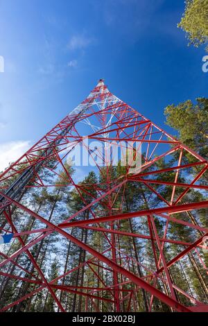 Frame and structure of a metallic self supporting cellular antenna tower , Finland Stock Photo