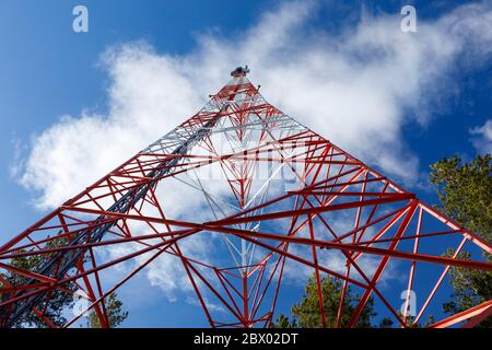 Frame and structure of a metallic self supporting cellular antenna tower , Finland Stock Photo