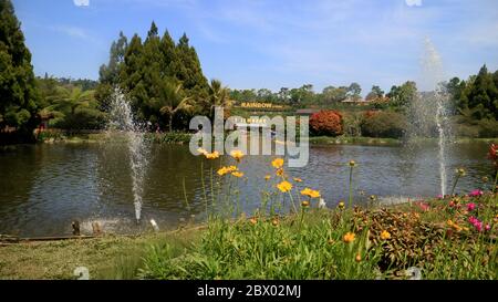 Bandung, Indonesia - July 7, 2018: Man-made lake at Floating Market Lembang in Bandung Regency, West Java, Indonesia. Stock Photo