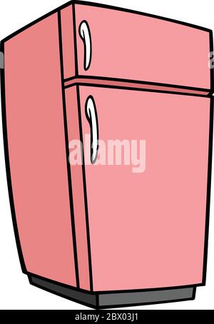 Pink Retro Refrigerator - A cartoon illustration of a Pink Retro Refrigerator. Stock Vector