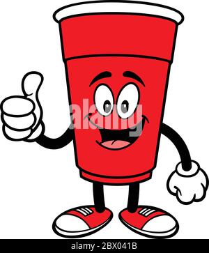 Party Cup Mascot with Thumbs Up - A cartoon illustration of a Party Cup Mascot with a Thumbs Up. Stock Vector