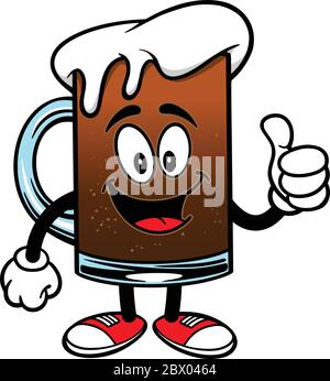 Root Beer with Thumbs Up - A cartoon illustration of a Root Beer Mascot with a Thumbs Up. Stock Vector
