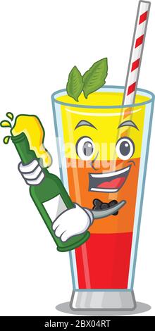 caricature design concept of tequila sunrise cocktail cheers with bottle of beer Stock Vector